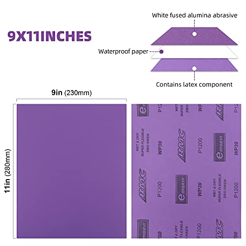 POLIWELL 1200 Grit Sanding Sheets 20 PCS 9 x 11 Inch Purple Alumina - style: 1200Girt