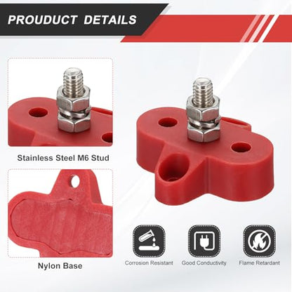 MECCANIXITY 2Pcs 120A Bus Bar Power Distribution Blocks 1/4" Red/Black - color: Red,Black, size: 1/4"
