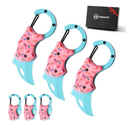 3 Pack Small Pocket Knife Gifts for Men & Women, Cool Folding Knife Box Cutter, Mini EDC Knives for Everyday Carry (Donut*3) - color: 3Pack Donut