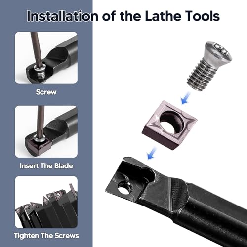 Indexable Lathe Turning Tools 21pcs Kit，3/8" 10mm Shank - style: 7pcs 3/8" 10mm Shanks +14pcs Inserts