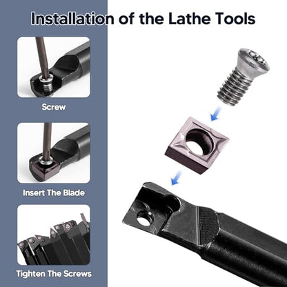 Indexable Lathe Turning Tools 21pcs Kit，3/8" 10mm Shank - style: 7pcs 3/8" 10mm Shanks +14pcs Inserts