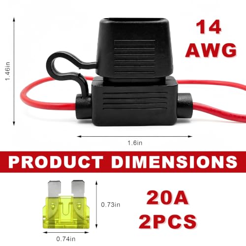 2 PCS Inline Fuse Holders, 20A 14AWG ATC/ATO Standard Vehicle Blade Fuses & Holders Kit, Waterproof Inline Fuse Block for Car Truck Marine Golf Cart, Car Accessories - color: 14AWG