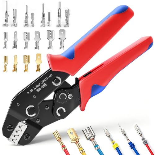 smseace 24-16 AWG Wire Crimping Tool, Ratchet Crimper Tool for Open Barrel Terminal Connectors,Electrical Terminal Crimper - color: Red