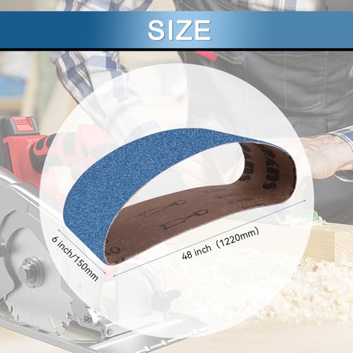 6x48 Inch Sanding Belts 9 Pcs 3 Grits Sizes (3 Each of 80/120/150 Grits) Heavy Duty Belt Sander Zirconia Belt Sander Paper for Wood, Metal, Stainless Steel, Cars, and Furniture - size: 6x48 inch