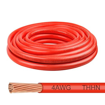 THHN Wire 4 Gauge 10 FT, 4 AWG Stranded OFC Copper Electrical Building Wire with Nylon Jacket PVC Insulation, Rated 600V for Residential, Industrial, CNC, Ground (4 Gauge, Red) - color: Red, size: 4 AWG 10FT