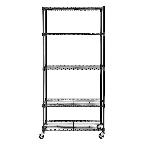 5-Tier NSF-Certified Steel Wire Shelving, 36"W x 14"D x 75.5"H, Black - color: Black, size: 5-Tier Shelving, 36" W x 14" D