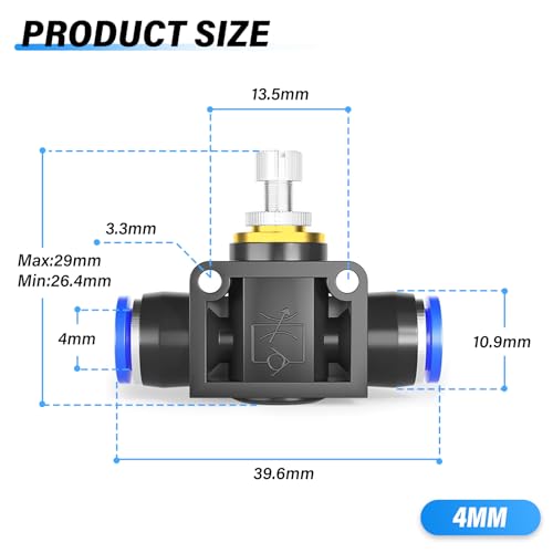 TAILONZ 4mm OD SCF-4 Air Flow Control Valve Push-to-Connect Fitting 5PCS - size: 4mm/Blue/5PCS