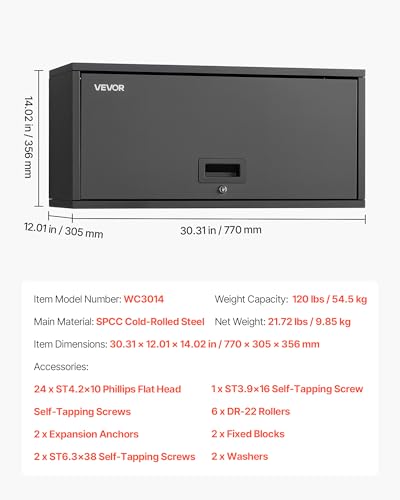 VEVOR Metal Wall Cabinet, 30.31W x 12.01D x 14.02H Inch, Floating Garage Tool Cabinet with Up-Flip Door, 120 lbs Load per Shelf, Fit for Garage, Basement, Kitchen, Warehouse, Assembly Required - size: Upgrade Flip up 14"