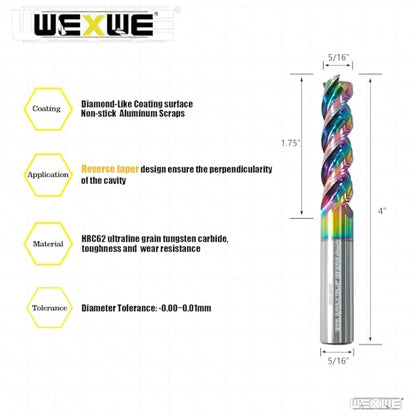 Tools 5/16” Extra Long Carbide Square End Mill for Aluminum, Copper Alloy, Plastic, 4" Overall Length End Mill Bits, 3 Flute HRC 62 Deg DLC Coating, CNC Router Bits 5/16 Shank (5/16-4" 2PCS) - size: DLC EXXL 5/16-4" 2PC