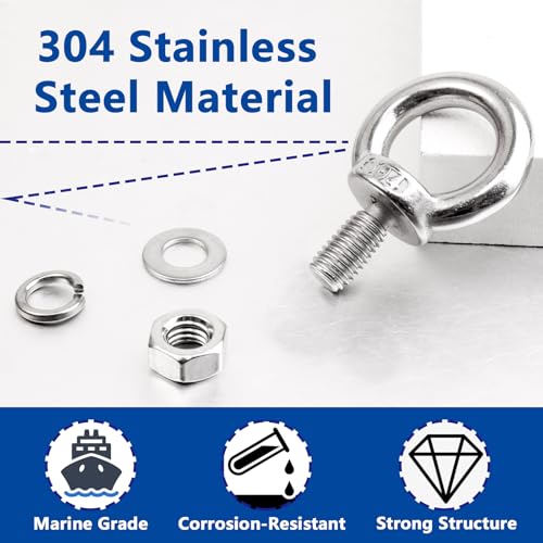 10 Pack M10 x 16mm Threaded Eyebolts with Nuts Washers,Stainless Steel Marine Grade Shoulder Eye Bolt,Eyebolts for DIY, Furniture,Swing, and Outdoor Use (M10 x 16mm) - size: M10 x 16mm