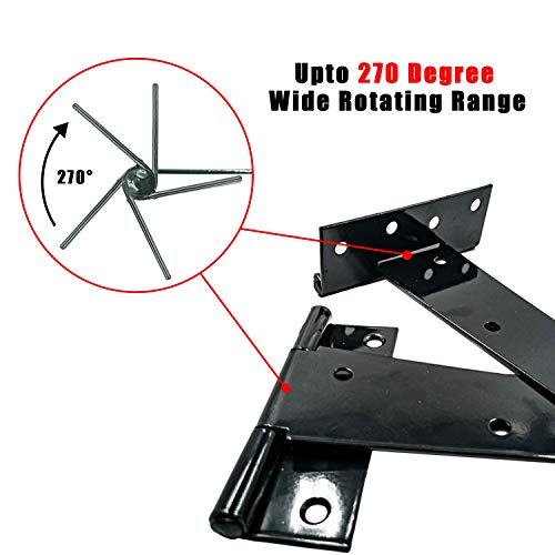 HLMOptimo Heavy Duty T Hinge Tee Hinge T Strap Hinge Shed Hinge Gate Hinge Barn Hinge Fence Hinge Door Hinge Wrought Rustproof All Size Black (2 pcs, 10 inch) - size: 10 Inch, style: 2 pcs