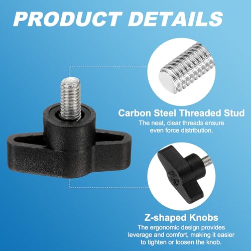 PATIKIL M6 x 10mm Tee Wing Thumb Screws, 6Pcs Carbon Steel Mechanical Handle Bolt Thumb Screws for Remove Replace Hand Clamping Tightening Knobs Power Supply, Black - size: M6 x 10mm