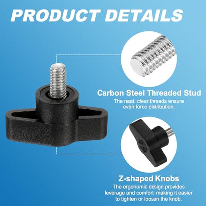 PATIKIL M6 x 10mm Tee Wing Thumb Screws, 6Pcs Carbon Steel Mechanical Handle Bolt Thumb Screws for Remove Replace Hand Clamping Tightening Knobs Power Supply, Black - size: M6 x 10mm