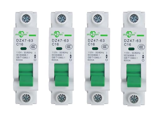 Miniature Circuit Breaker - 4 Pcs 110V/240V MCB Din Rail DZ47-63 Mini Home Circuit Breaker 1 Pole 16A, AC Solar MCB - size: 16A