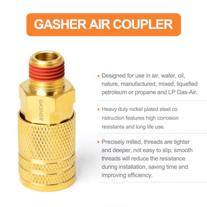 GASHER 12PCS 1/4-Inch Brass Male Industrial Coupler,1/4 Inch NPT Male Threads Size, Quick Connect Air Coupler
