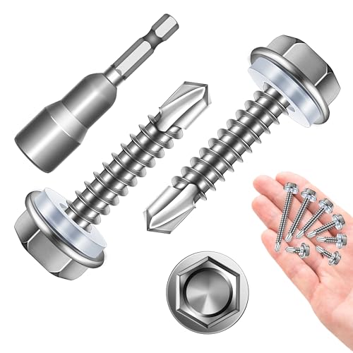 Self Drilling Screws for Metal 100Pcs #10 x 1 Self Tapping Screws for Metal Plastic Wood, 410 Stainless Steel Hex Head Sheet Metal Screws, High-Strength Quick Self-Tapping Screws by Marysino - color: Silver (#10), size: 1"