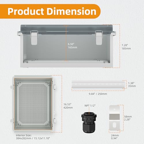 Joinfworld Electrical Box Weatherproof Plastic Junction Box 15.7x11.8x7.1 Outdoor WiFi Nema 4 Enclosure Clear Cover for Electric Connection Exterior Project - size: 15.7"x11.8"x7.1" Clear