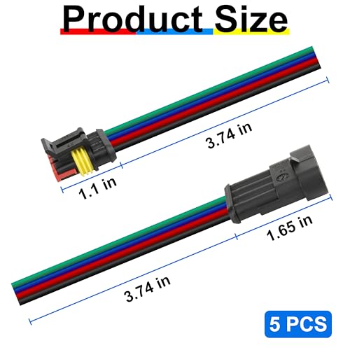 BFXM 5 Sets Car Waterproof Electrical Connector, 16 AWG 4 Pin Connector - color: 4pin, size: 5 Sets