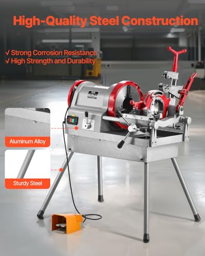VEVOR Electric Pipe Threader Machine, 900W 2-Speed Threading Cutting Machine, 1/2 to 4 inch Pipes Threading Cutter Tool with Foot Pedal for Plumbing, Automotive Repairs, Metalworking - size: 1/2" - 4"
