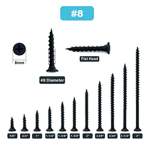 #8 x 1-1/4" Wood Screw 100PCS Black Phosphate Coated Stainless Flat Truss Head Fast Self Tapping Drywall Screws by SG TZH - size: #8 x 1-1/4"