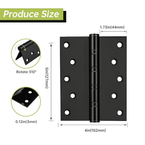 3-Pack Black Door Hinges, 5 Inch Heavy Duty Stainless Steel Hinge for Interior Exterior Doors, Max Loading 150LB, Matte Black Ball Bearing Hinges with Screws, Smooth and Quiet - size: 5inch - 3 Pack