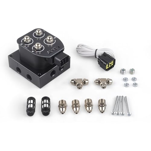 12V Air Ride Suspension 4-Valve Air Ride Suspension Manifold - 1/4 NPT, With quick connectors and plugs （only solenoid valve） - color: 4-Valve