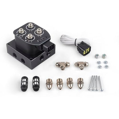 12V Air Ride Suspension 4-Valve Air Ride Suspension Manifold - 1/4 NPT, With quick connectors and plugs （only solenoid valve） - color: 4-Valve