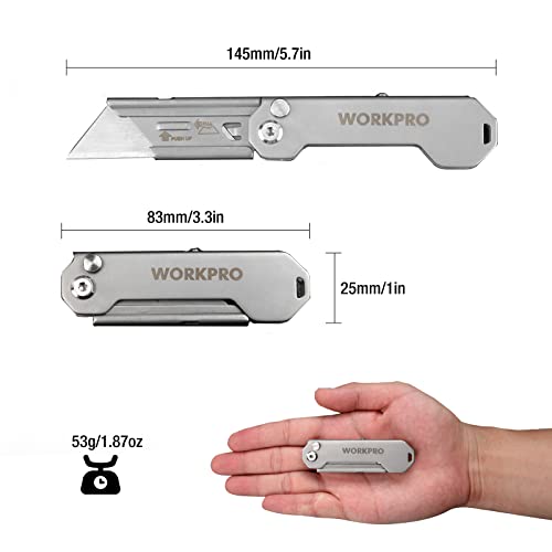 WORKPRO EDC Folding Utility Knife, Mini Box Cutter with Quick Open Axis Lock, Quick Change Blade Razor Knife, Foldable Small Pocket Knife with Belt Clip - color: Silver