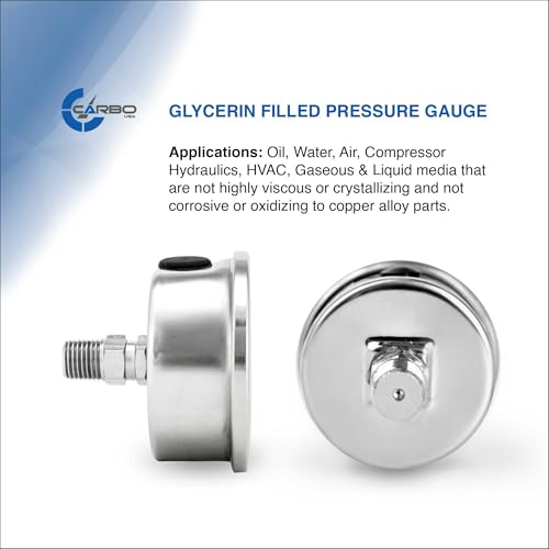 Compound Pressure Gauge -30 inHg to 30 PSI, Liquid Filled, 2.5" Dial, 1/4 NPT Back Mount, 304 Stainless Steel Case, Brass Wetted Parts, PSI/inHg - ASME B40.1 Grade A - size: -30 inHg to 30 PSI, style: STANDARD