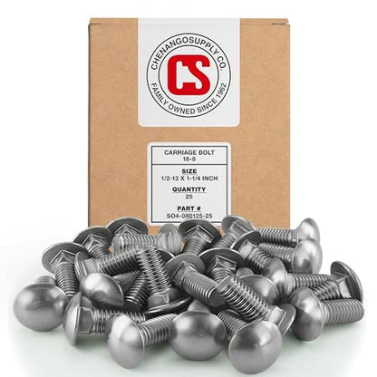 Chenango Supply 1/2-13 x 1-1/4" Stainless Carriage Bolts - size: 1/2-13 x 1-1/4"