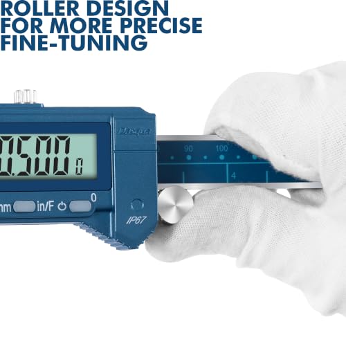 Dasqua 8"/200mm IP67 Digital Caliper, Stainless Steel, ±0.03mm/0.0015" Precision, Coolant-Proof, Inch/mm Conversion, Large LCD Display, Protective Case - color: Blue Case Cover, size: 8"/200mm
