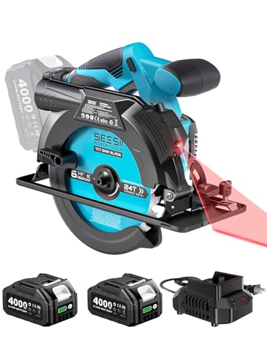 Seesii 6-1/2" Cordless Circular Saw with Total 8000mAh Battery & Charger - size: 6-1/2"