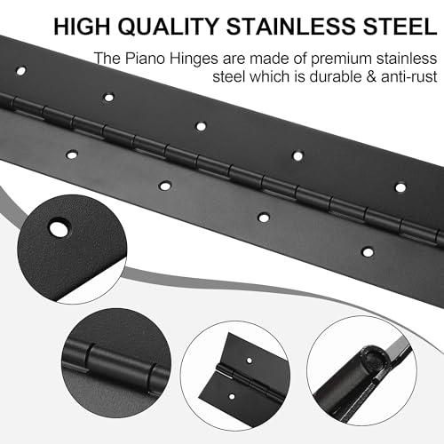 Heavy Duty Piano Hinge 12 Inch x 3 Inch Width, True 0.060'' Thick Stainless Steel Black Piano Hinge for Heavy Duty Cabinet, Door, Toolbox, Wooden Box, Metal Plate, Furniture, Industrial Project - size: 12 Inch (2PCS)