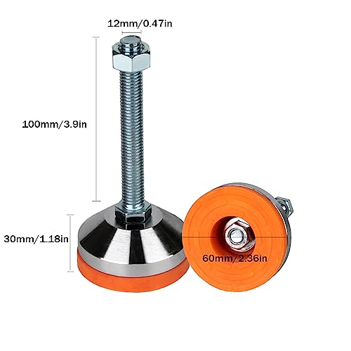 Heavy Duty Leveling feet,Leg Leveler 2.36" Dia Base,Adjustable Leveling feet M12 Thread, 1300 Lb Capacity,Capacity for Workbench, Machine, Cabinet, (D60xM12x100,4 Pack) - size: D60xM12x100,4 Pack