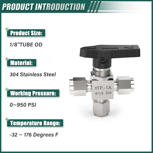 1PCS 304 Stainless Steel 3 Way Compression Tube Valve,1/8" Tube OD Adapter, for water/oil/air systems - size: 1/8" OD (3 Way Valve)