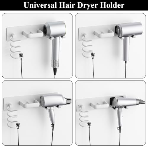 Tindbea Hair Dryer Holder Wall Mount Aluminum Alloy Hot Tools Organizer - color: White