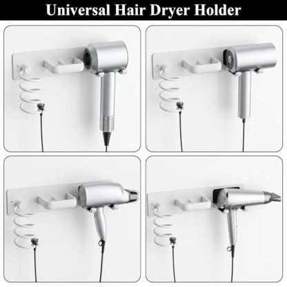 Tindbea Hair Dryer Holder Wall Mount Aluminum Alloy Hot Tools Organizer - color: White