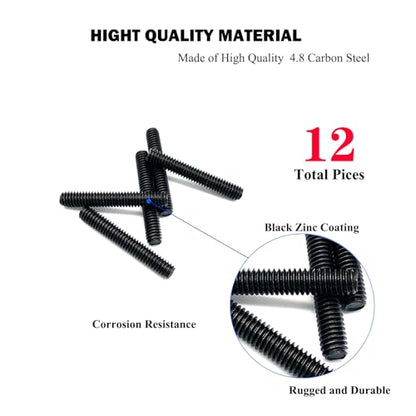 12pcs Black Zinc Fully All Threaded Rod Carbon Steel Long Thread Screw 5/16x2 for Furniture Garden Railing Mounting Assembly Fastening Steel Frame Connection Full Thread Rod for Furniture - size: Black-Zinc 5/16x2 Inch-12P