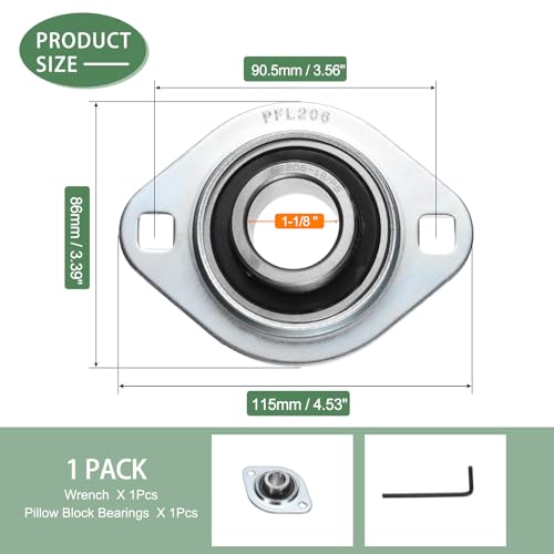 1-1/8" Pressed Steel 2-Bolt Flange Bearing, SBPFL206-18 with Wrench - size: SBPFL206-18( ID:1-1/8")
