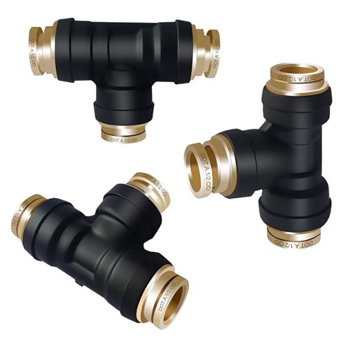 1/2" DOT Air Line Fittings Tee 3PCS,Quick Push To Connect Fittings - color: 1/2" * 1/2" * 1/2" 3PCS