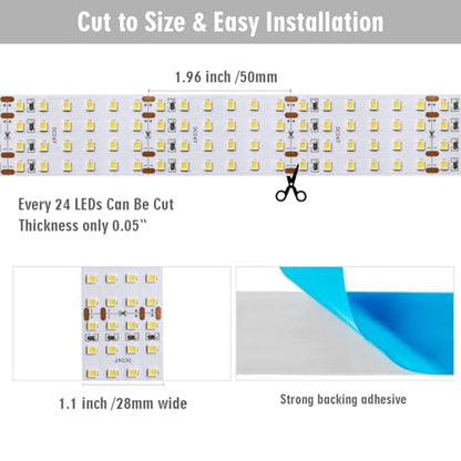 Super Bright White LED Strip - 2835SMD High CRI 90 Quad Row Flexible LED Strip Lights - 24VDC IP20 17,650 lm/Roll for LED Retail Shops, Videography Lighting (5m/16.4' Daylight White) - size: 5m/16.4' Daylight White