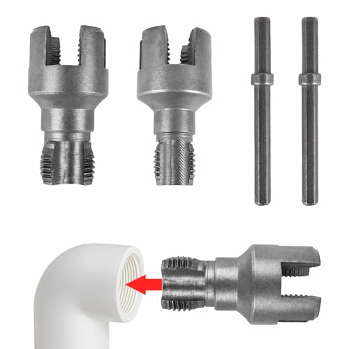 2 in1 Integrated Internal & External Pipe Threading Tool, 2Pcs Dual-Function PVC Pipe Threader Set 1/2" and 3/4" Dies with Hex Shank, Pipe Thread Cutting Tool, PVC Thread Maker Tool for Electric Drill