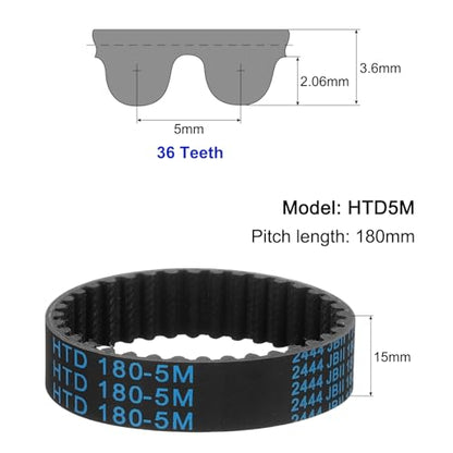 uxcell 3pcs HTD-5M Rubber Timing Belt 36 Teeth, 180mm Pitch Length x 15mm Width x 3.6mm Height, Closed Loop Pulley Timing Belt - size: 180mm
