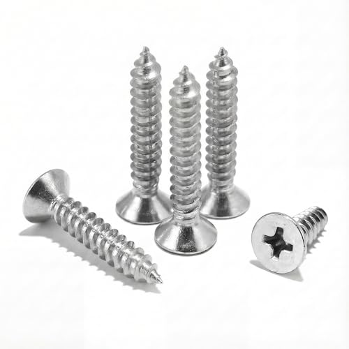 #6 x 1-1/4 inch Flat Head Wood Screws, 304 Stainless Steel Phillips Drywall Screws and Tapping Screws, High Hardness Screws for Drywall, Sheetrock, Wood (100 pcs) - size: #6 x 1-1/4"