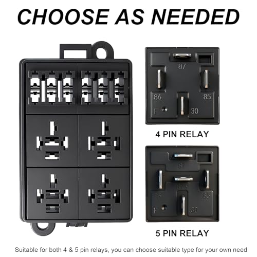 12V 6 Way Fuse Relay Box, 4 Relays and 6 ATC/ATO Blade Fuse Slots, Compatible with 4-Pin 5-Pin 40Amp Relay, for Cars Truck Marine Boat Jeep (Box) - size: 4Relays 6Fuses slots, style: Box