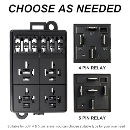 12V 6 Way Fuse Relay Box, 4 Relays and 6 ATC/ATO Blade Fuse Slots, Compatible with 4-Pin 5-Pin 40Amp Relay, for Cars Truck Marine Boat Jeep (Box) - size: 4Relays 6Fuses slots, style: Box
