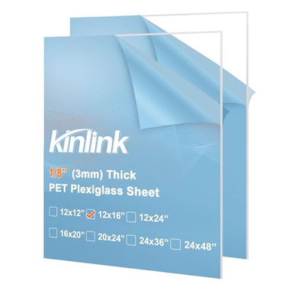 KINLINK 12x16 Plexiglass Sheets 1/8 inch Thick, 3mm Clear PET Plastic Sheet for DIY Project, Craft, Table top, Picture Frame, Acrylic Sign and Wedding Invitation 2 Pack - size: 12 x 16, 3mm