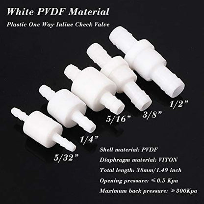 Quickun 1/2" One Way Inline Check Valve, Non Return Hose Barb, Ozone Resistance Plastic Valve for Fuel Oil Water Gas Pump Air, 5 Pcs - size: 1/2 inch