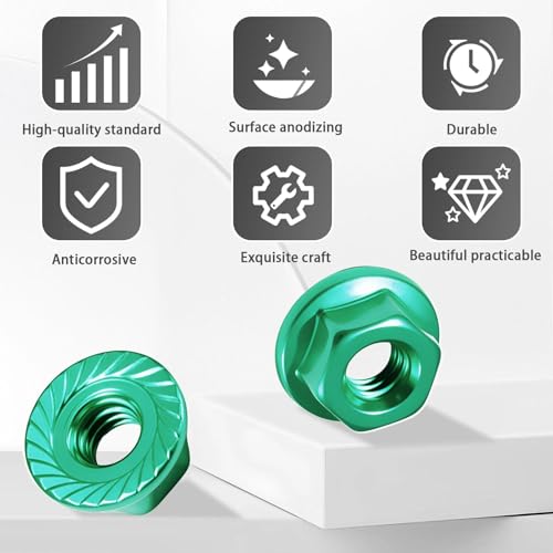 Flange M4 Lock Nuts Aluminum Alloy Serrated Nylon Self-Tightening M4 Wheel Hardware for Traxxas Redcat Arrma Axial HPI TLR ECX Model RC Car Crawler Truck Buggy Upgraded Parts, 4 Pcs - color: Green, size: 4Pcs