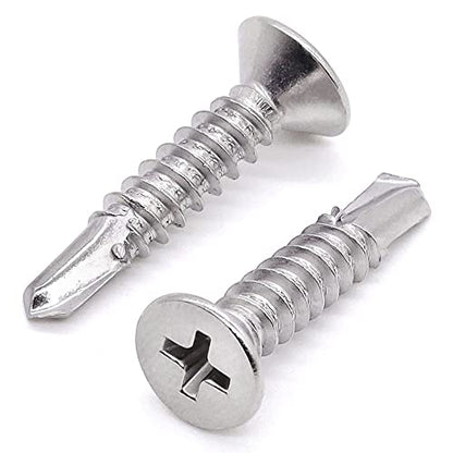 Glvaner 50pcs #14 x 3/4" Phillips Flat Head Self Drilling Screws, Stainless Steel 410, Flat Head Self Quick Self Tapping Screws for Sheet Metal Wood Plastic, Without Pre-drilled Holes - size: #14 x 3/4